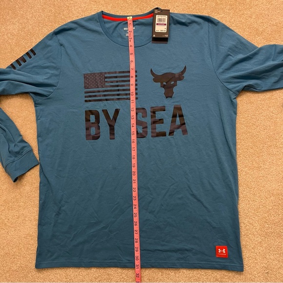 NEW Under Armour Shirt Mens 2XL XXL Blue Project Rock Veterans Day By Sea - FLAW - Picture 10 of 12